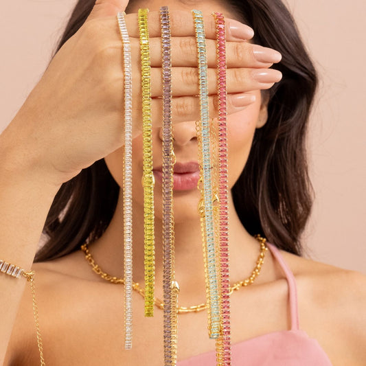 CHOKER ZIRCÔNIA BAGUETE RIVIERA COLORS ROSA